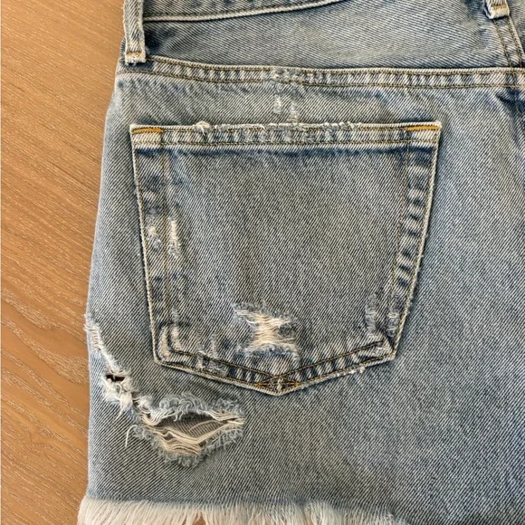 Agolde Light Blue Frayed Cut Off Jean Shorts - Picture 3 of 8